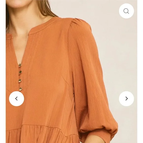 New Entro Women's Size Small 3/4 Sleeve V-Neck Rust Colored Boho Dress - Picture 5 of 8